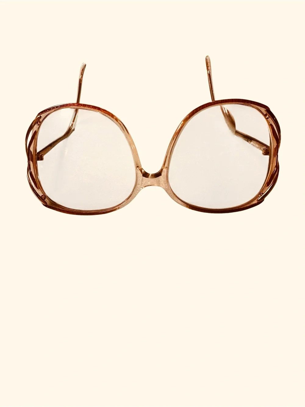 Vintage Oversized Katrina Clear Eyeglass Frames Pink Brown Gold Tone 54-18-135.